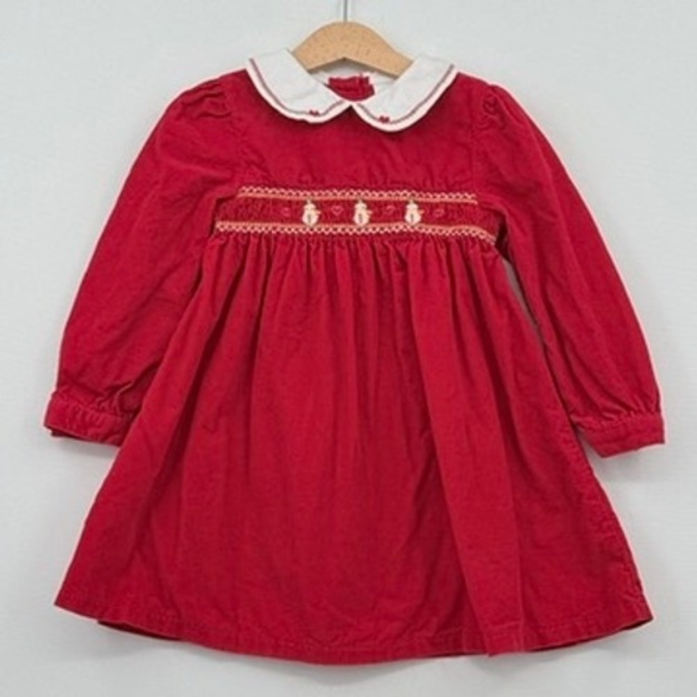 Youngland Corduroy Smocked Dress Toddler 4T Red Snowman Holiday Classic Preppy